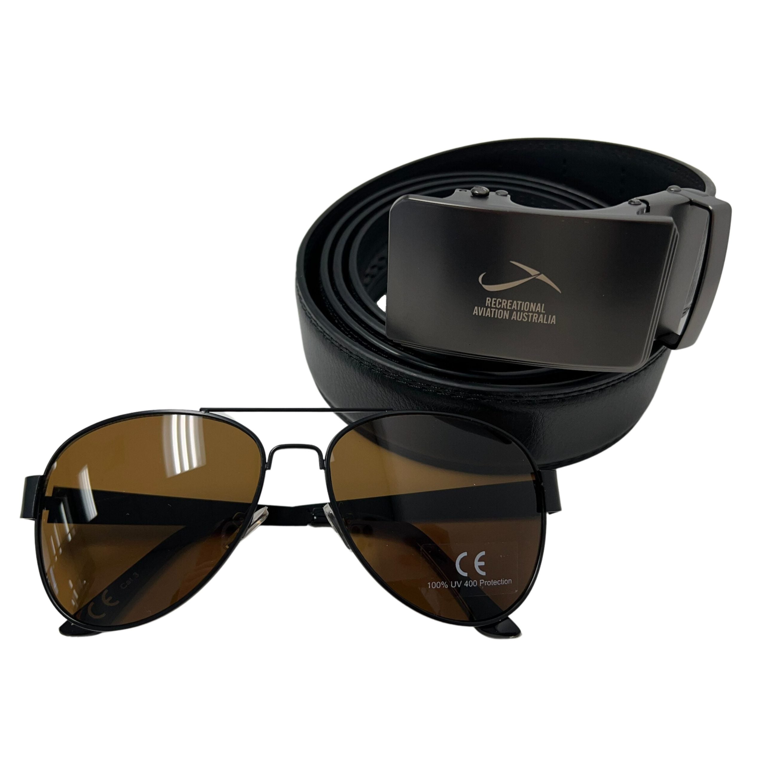 Aviator Sunglasses and Belt Combo - Black image