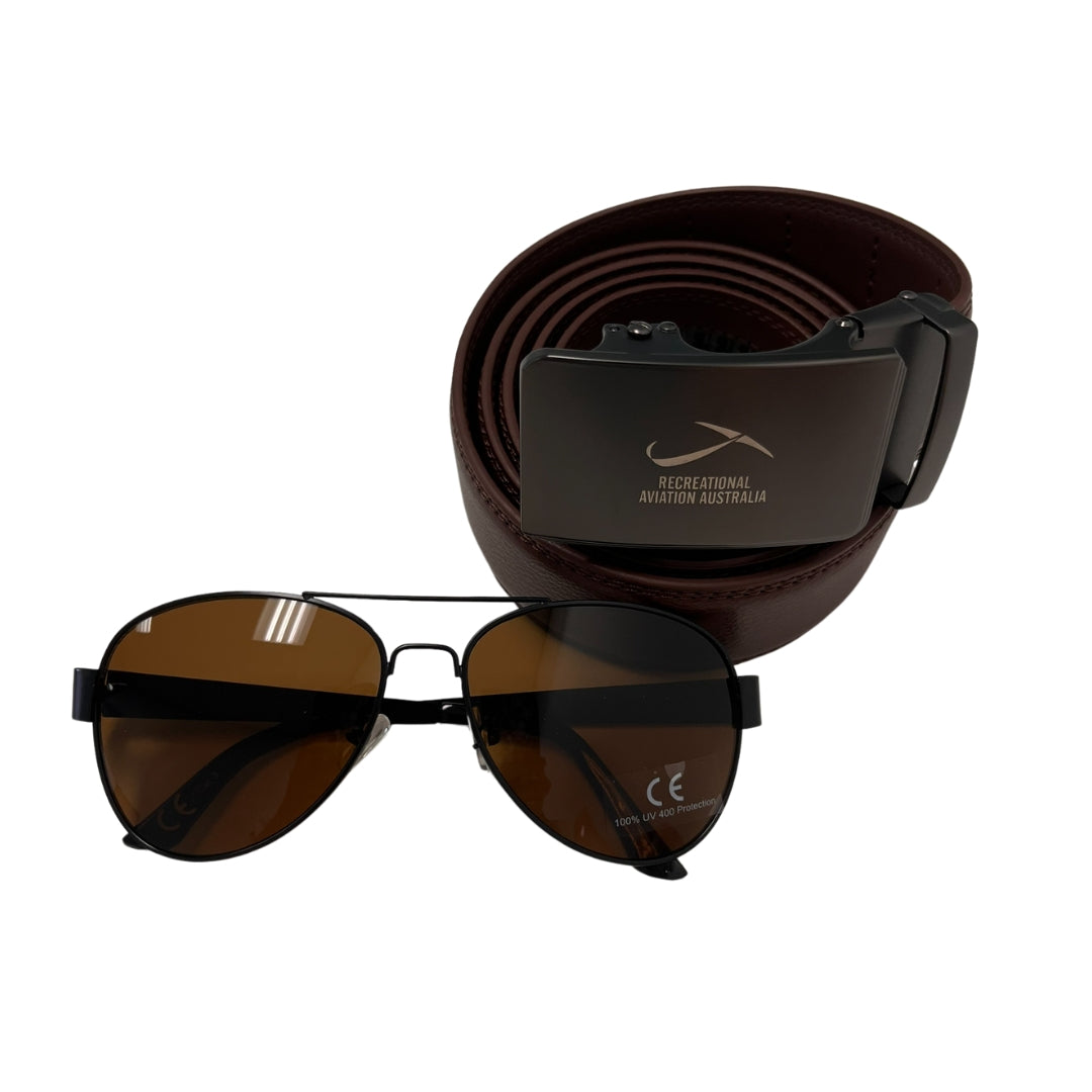 Aviator Sunglasses and Belt Combo - Brown image